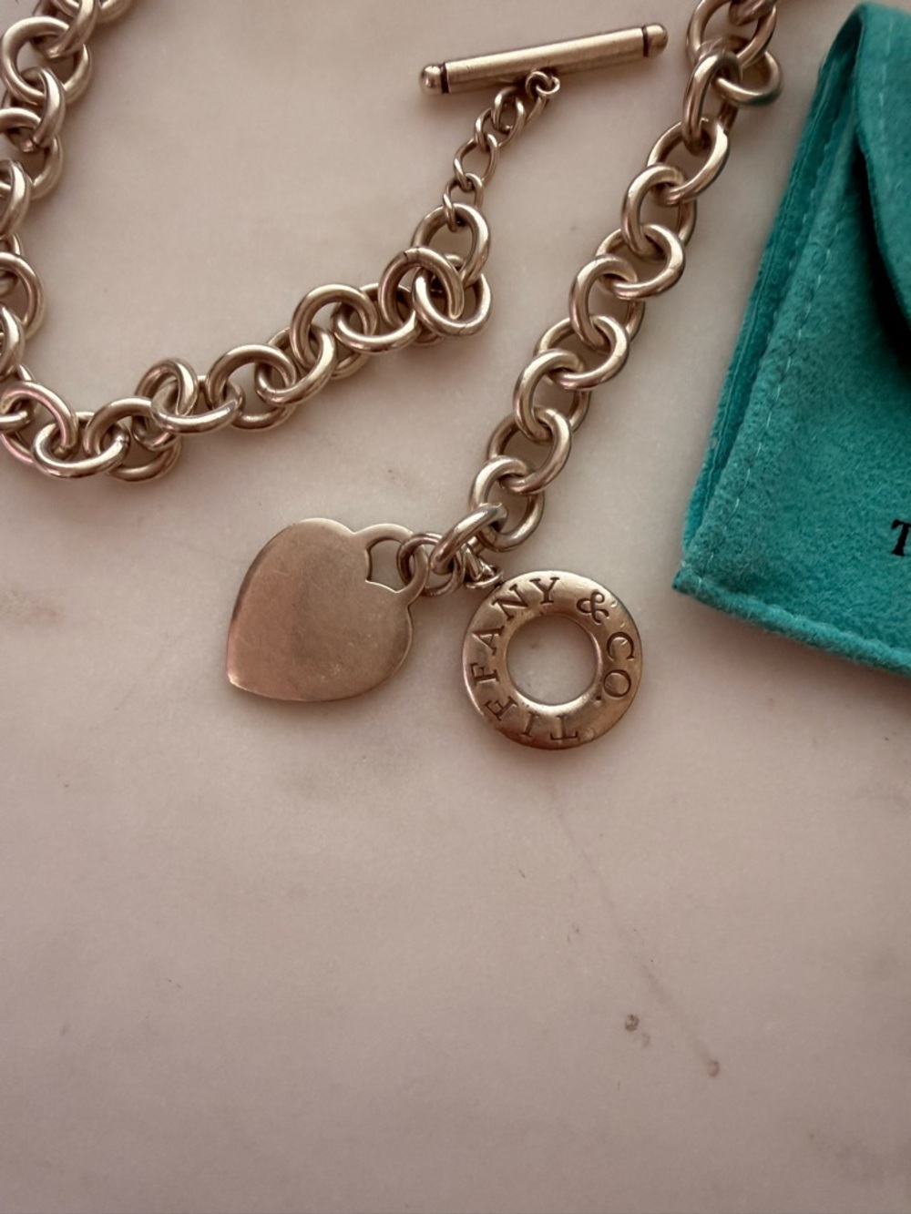 Vintage Tiffany & Co. Sterling Silver Heart Charm Toggle Necklace with Pouch - Picture 2 of 7